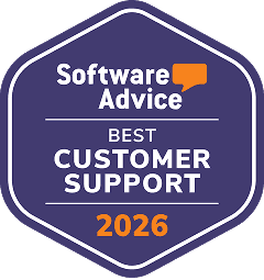 A badge labeled "Best Customer Support" awarded by Software Advice in 2025.