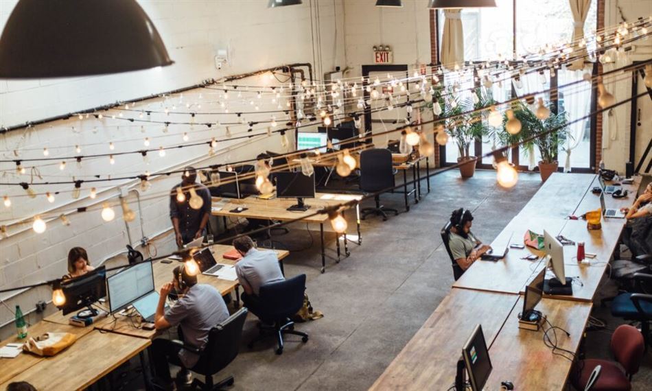 coworking space with lights