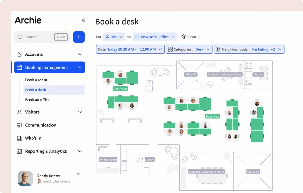 Desk booking features at Archie.