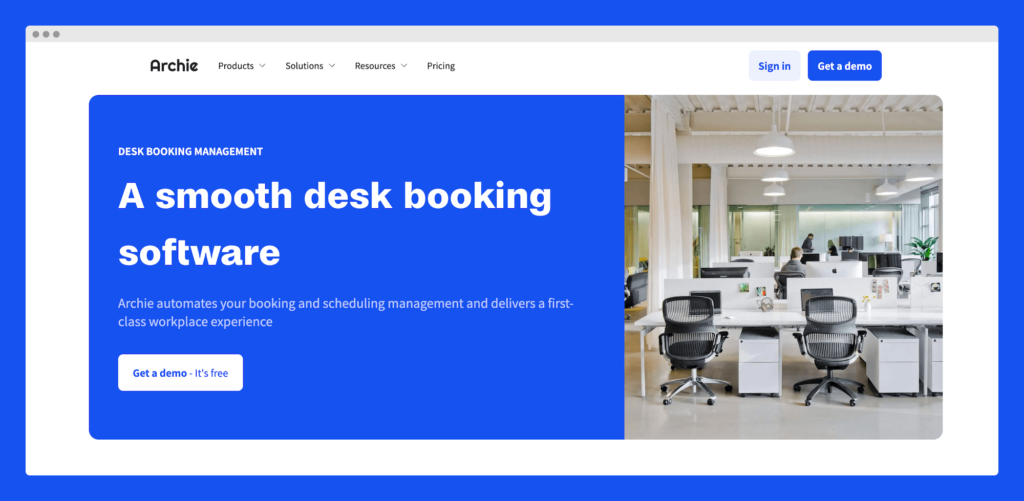 A mockup showing Archie, desk booking software.