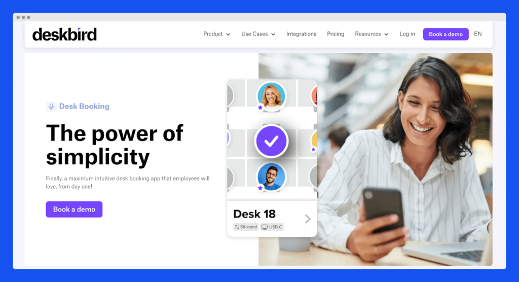 A mockup showing Deskbird, desk booking software.