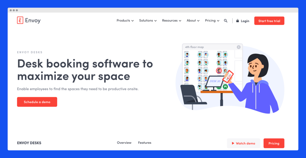 A mockup showing Envoy, desk booking software.