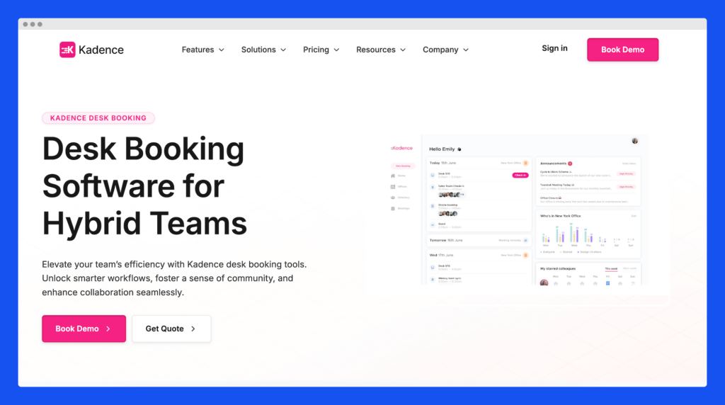 A mockup showing Kadence, desk booking software.