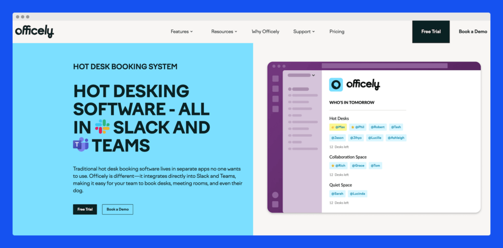 A mockup showing Officely, desk booking software.