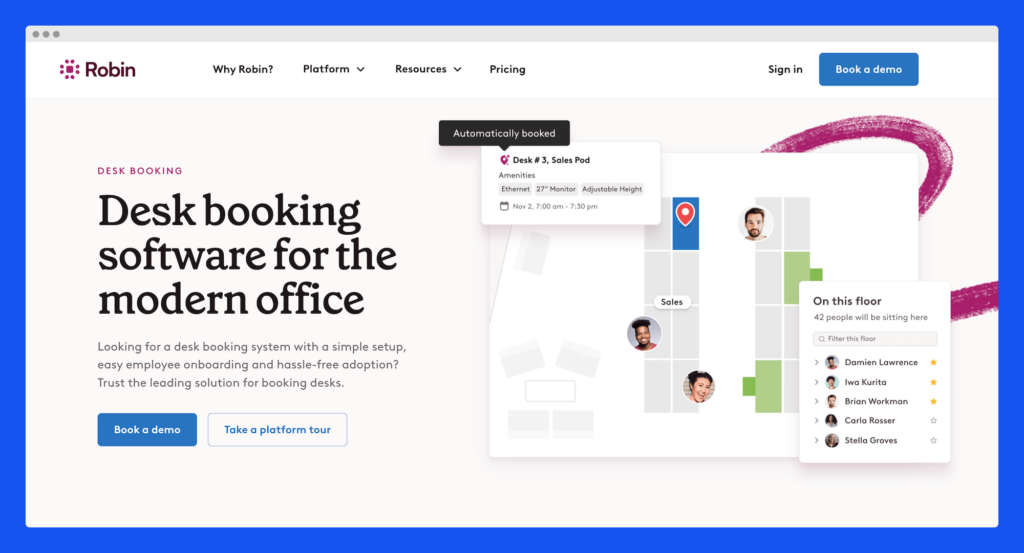 A mockup showing Robin, desk booking software.