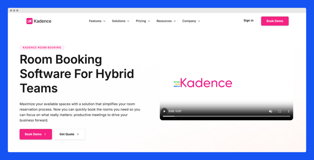 Kadence - room booking software screenshot.