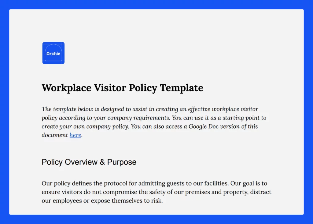 A workplace visitor policy template from Archie.