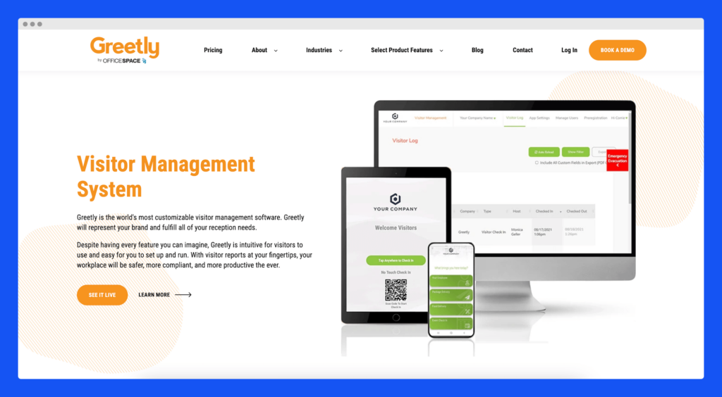 Greetly's visitor management system - website mockup.