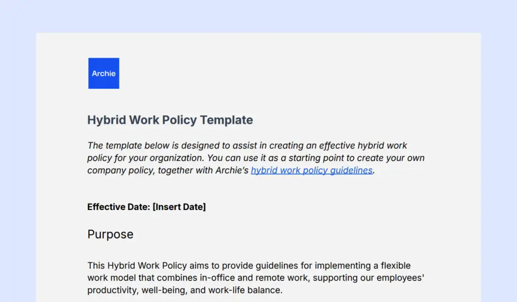 Hybrid work policy template from Archie.
