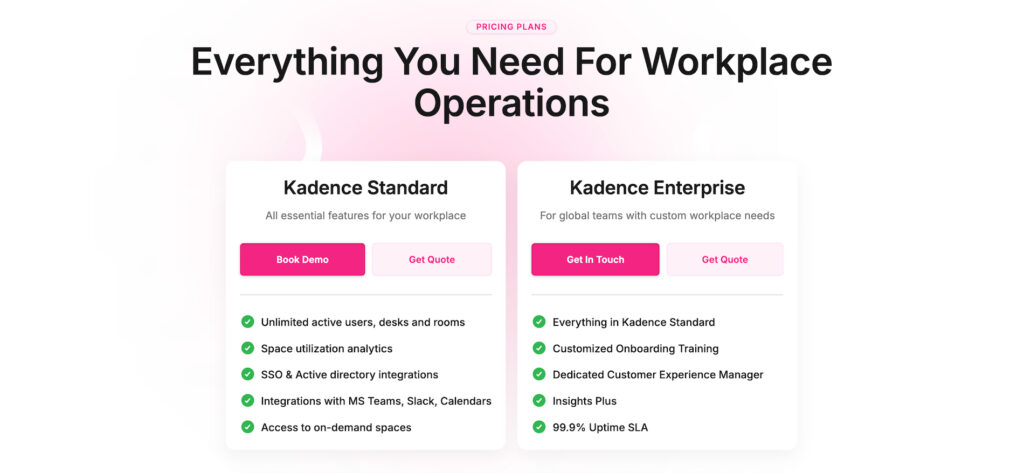 Kadence - pricing plans.