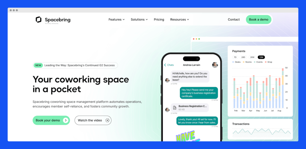 Spacebring - coworking software website mockup.