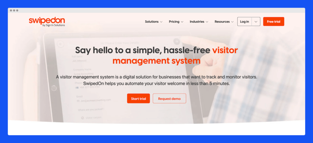 SwipedOn's visitor management system - website mockup.