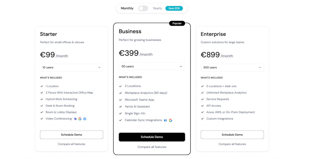 YAROOMS - pricing plans.