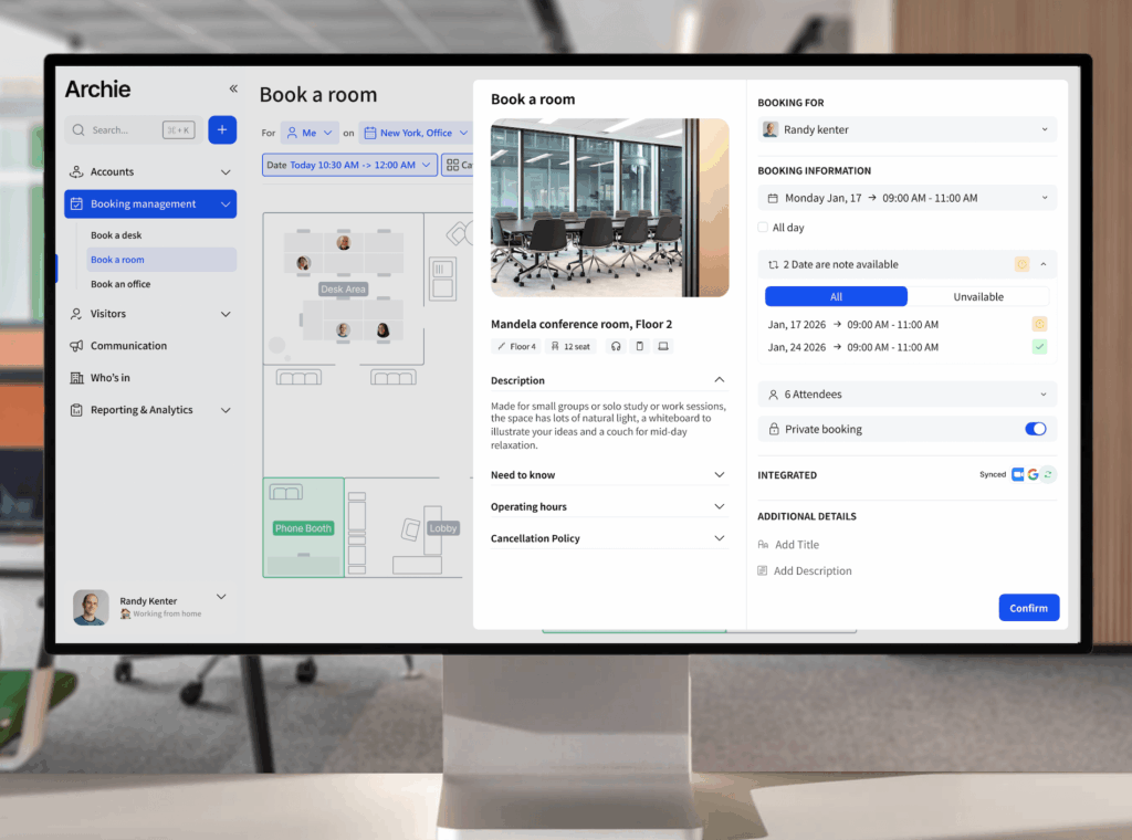 Archie - meeting room booking system overview.