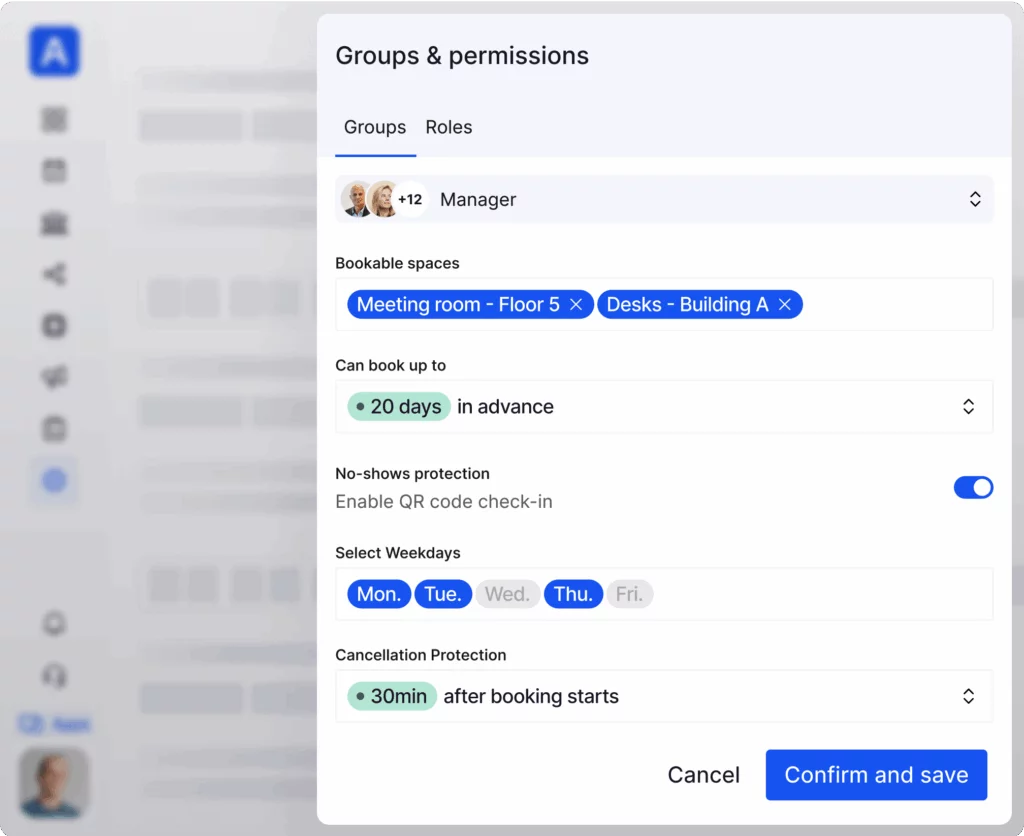 Admin options for desk booking.