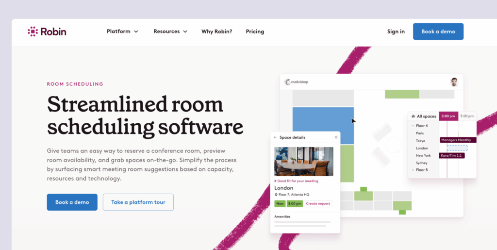 Robin - room booking software screenshot.