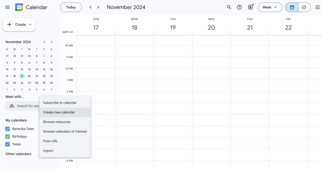 A screenshot of Google Calendar displaying a weekly view.