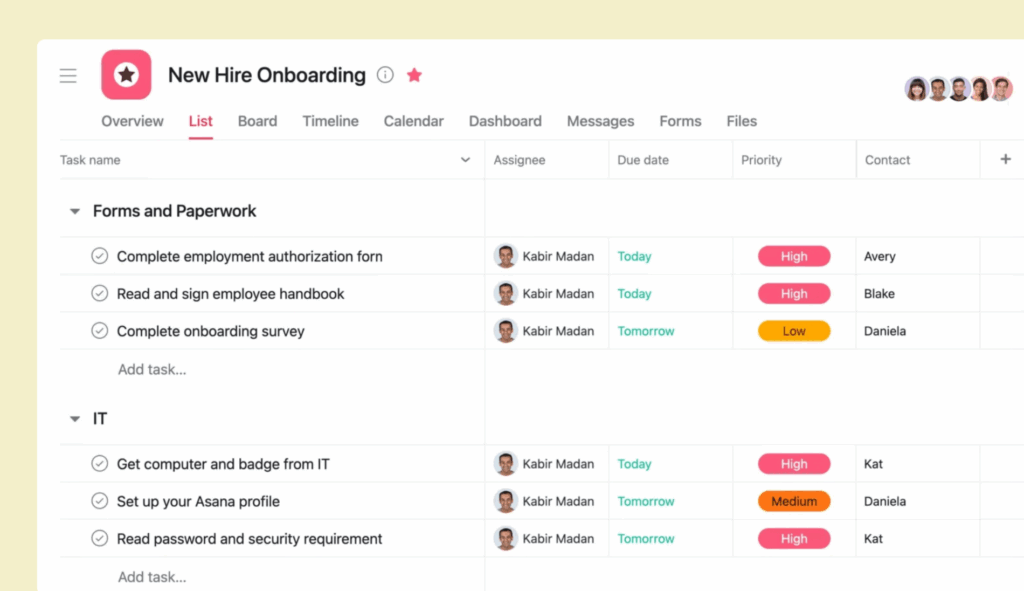 Office automation software example - Asana.