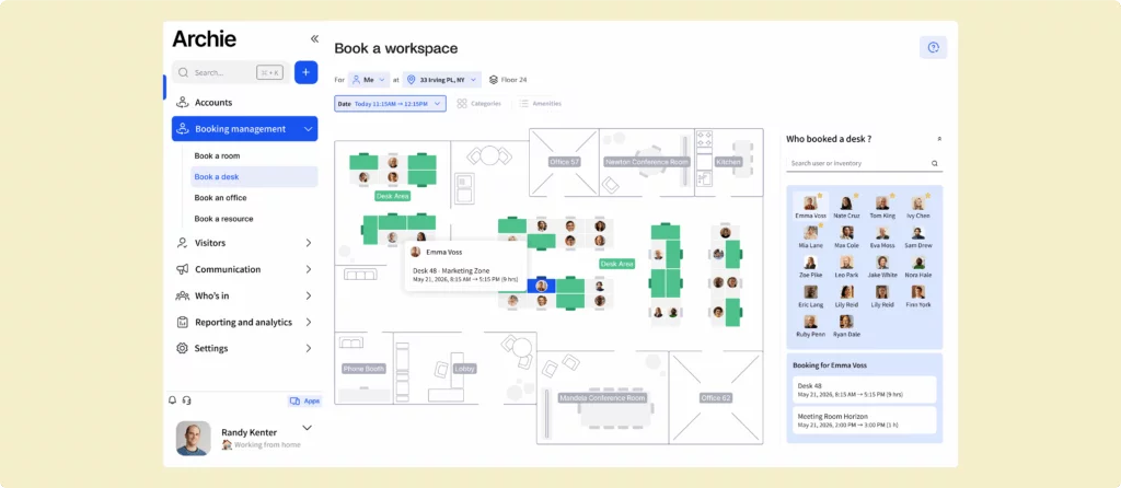 Booking workspaces in a hybrid office with Archie.