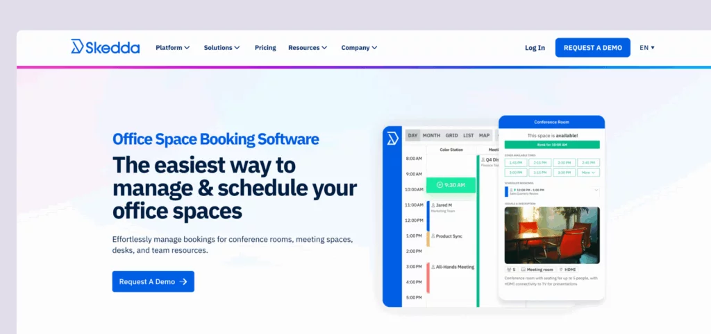Skedda - hybrid workplace management software example.