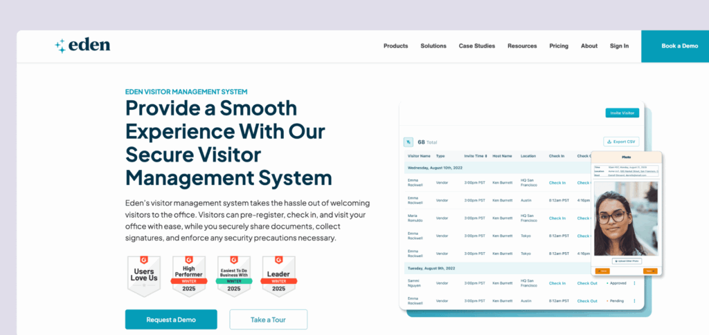 Eden's visitor management system - website mockup.