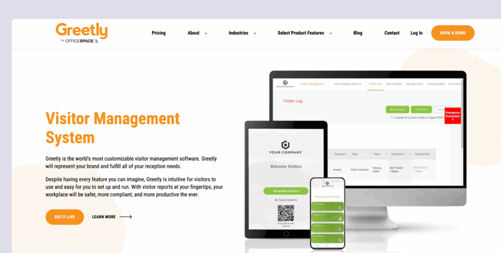 Greetly's visitor management system - website mockup.