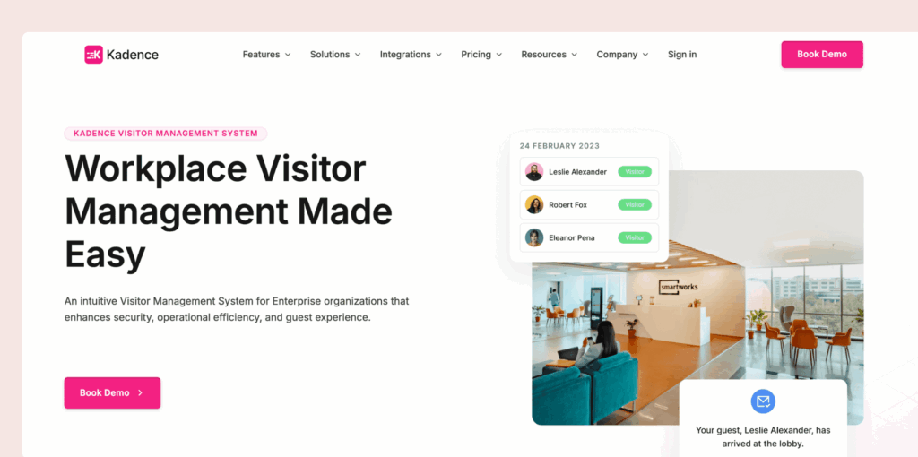 Kadence - a screenshot of the visitor management software.