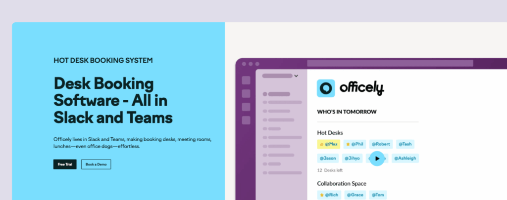 Officely - desk booking software screenshot.