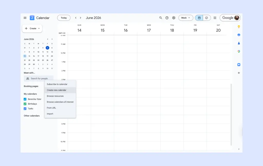 Adding a new calendar to Google.