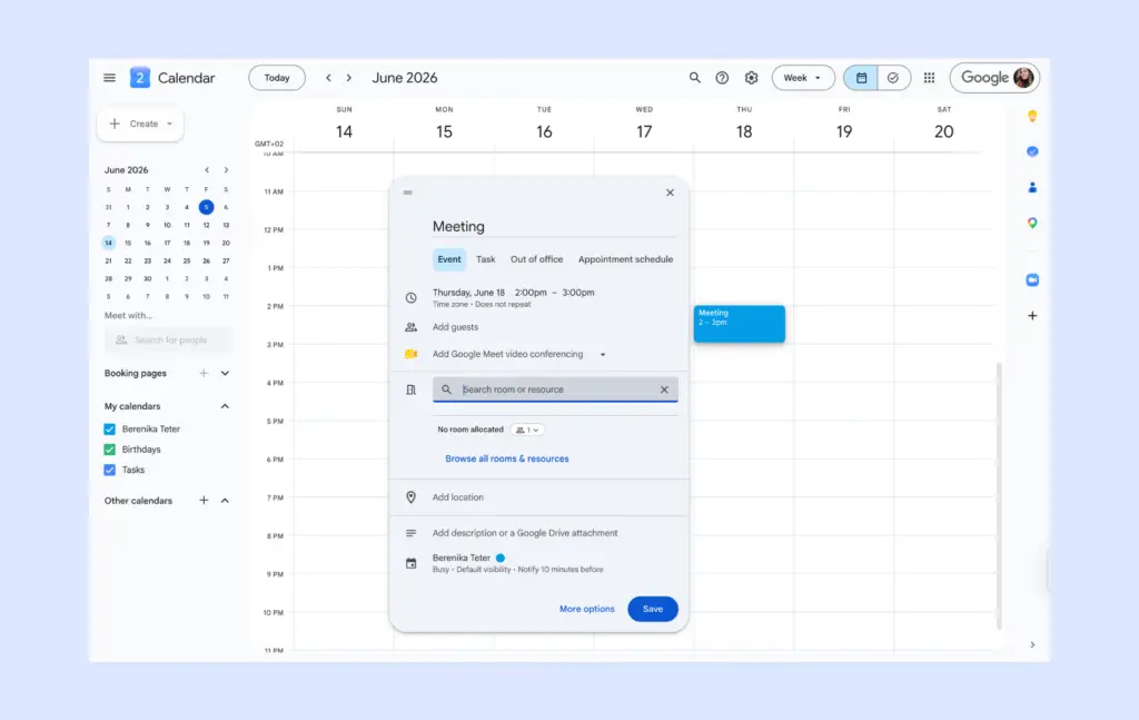Adding a room to a Google meeting.