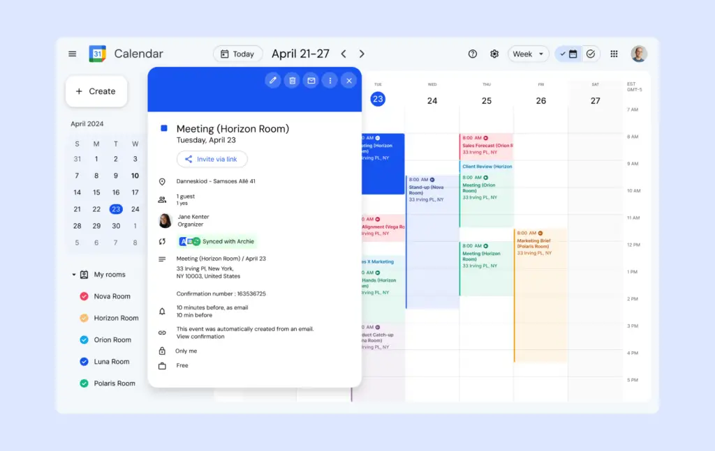 Archie - Google Calendar integration in use.