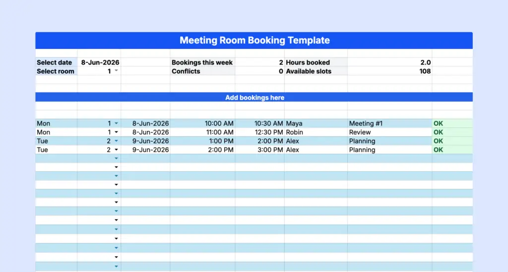 Meeting Room Booking Template from Archie.