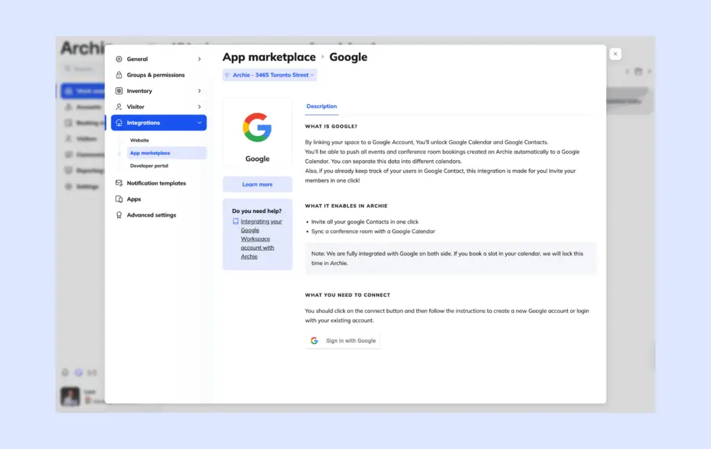 Setting up Google - Archie integration.