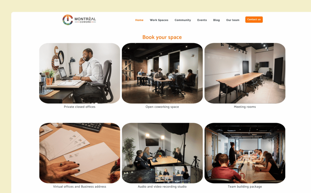 Montreal CoWork - exemple de site web d'espace de coworking.