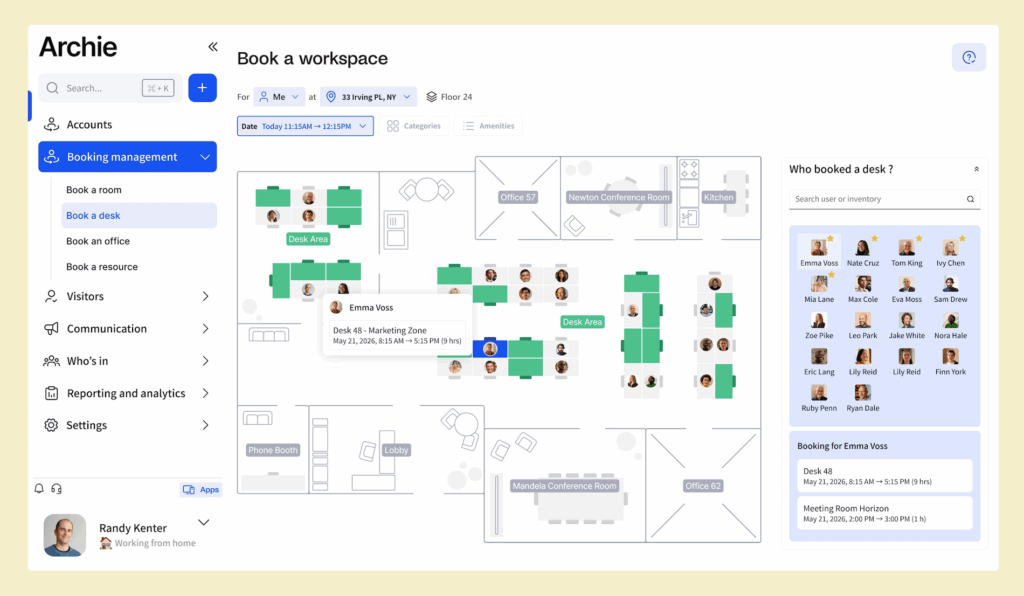 Booking workspaces in a hybrid office with Archie.