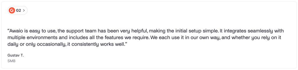 Awaio - G2 user review.