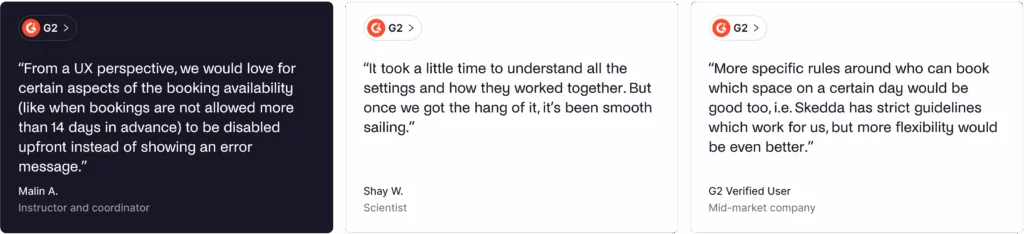 Skedda - negative G2 reviews.