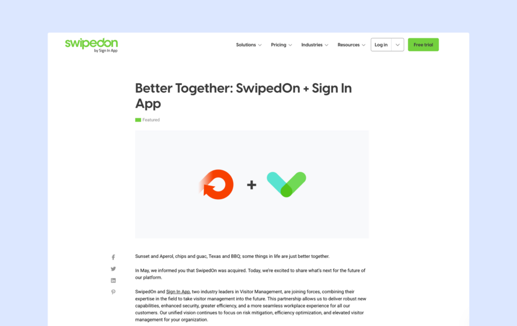 SwipedOn acquisition - press release.