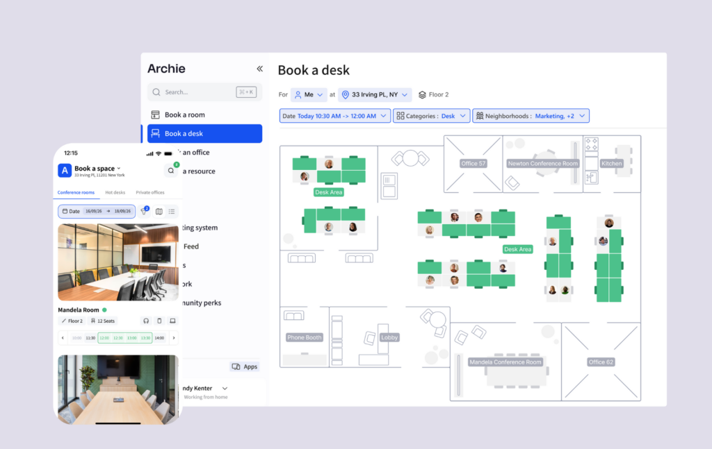 Archie Coworking UI mockup.
