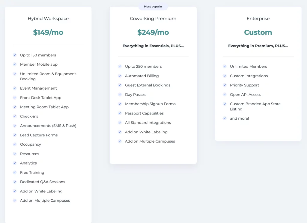 Coworks pricing plans.