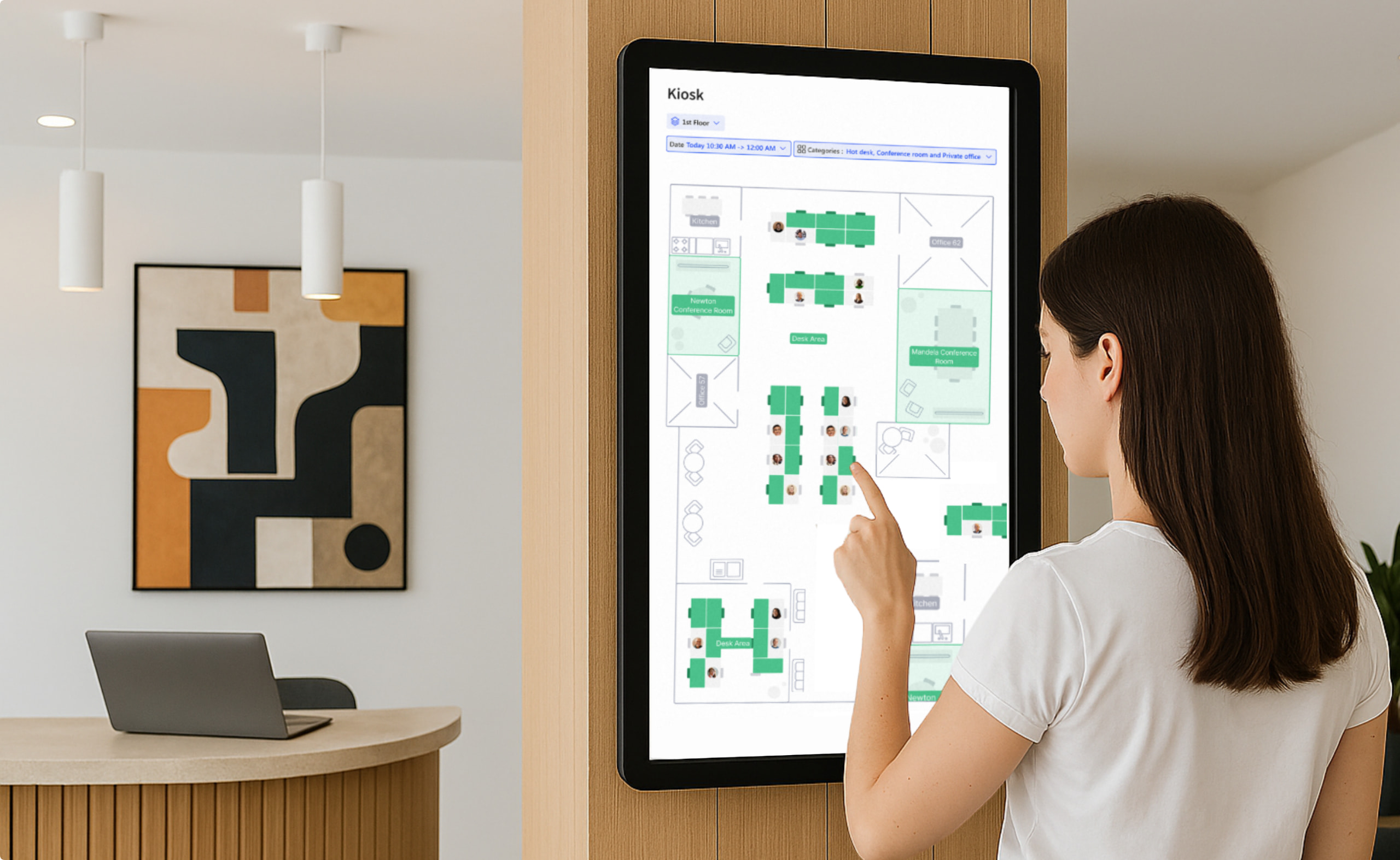 Interactive office floor plans - Booking spaces via Archie kiosk.