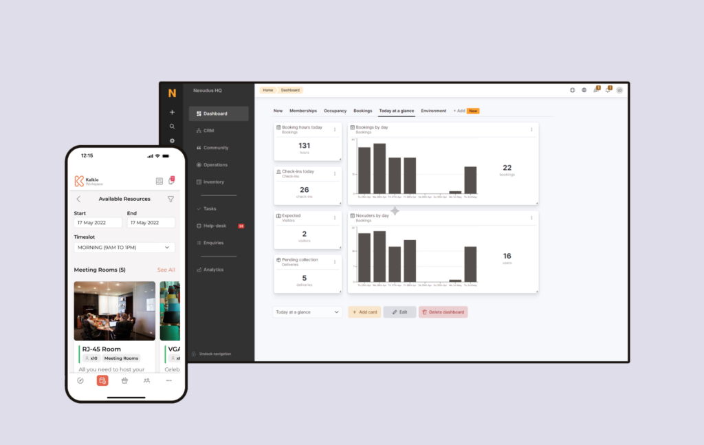 Nexudus UI examples.