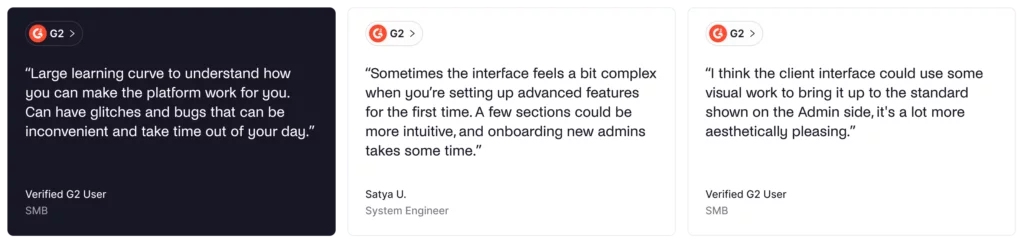 Nexudus - negative G2 reviews.