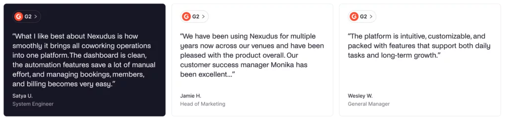 Nexudus - positive G2 reviews.