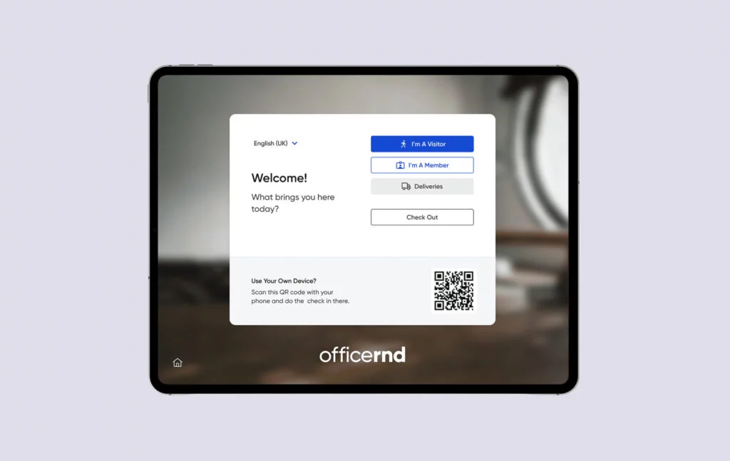 OfficeRnD Flex - Visitor kiosk UI.