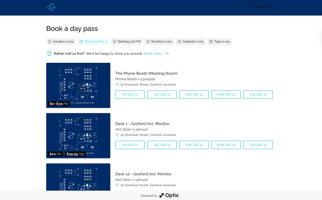 Optix - coworking client portal example.