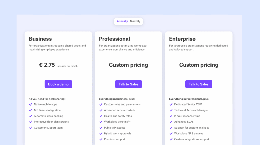 deskbird - April 2026 pricing plans.
