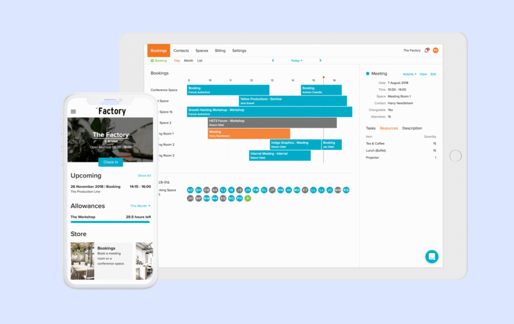 Maqueta de interfaz de usuario de Habu Coworking.