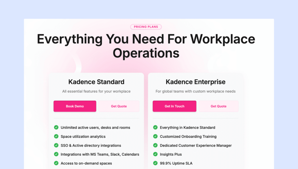 Kadence - updated pricing plans.