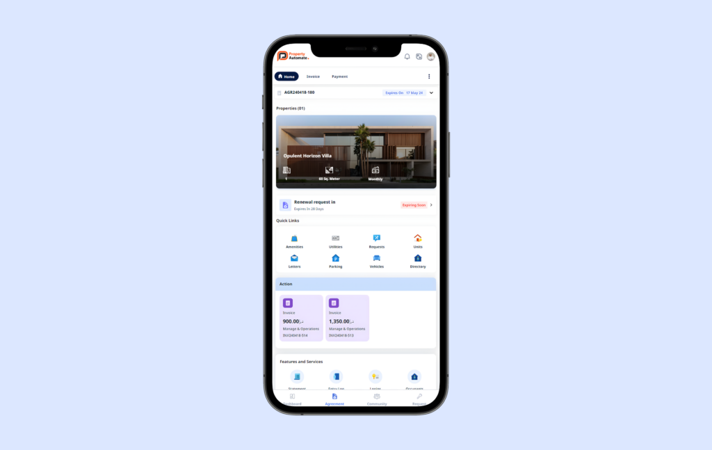 Property Automate mobile app views.
